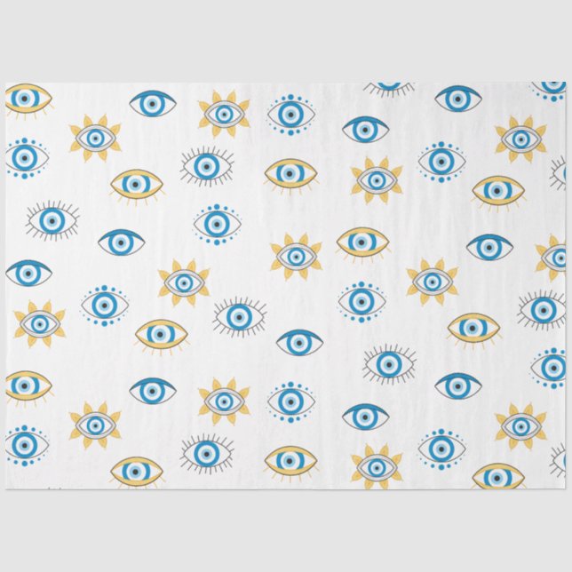 Blau-, Gold- und Weißgriechisch-Auge-Mati-Muster Seidenpapier (Vorderseite)