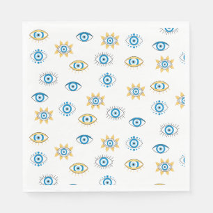 Blau-, Gold- und Weißgriechisch-Auge-Mati-Muster Serviette