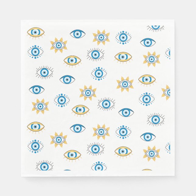 Blau-, Gold- und Weißgriechisch-Auge-Mati-Muster Serviette (Vorderseite)