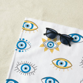 Blau-, Gold- und Weißgriechisch-Auge-Mati-Muster Strandtuch