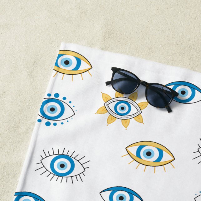 Blau-, Gold- und Weißgriechisch-Auge-Mati-Muster Strandtuch (Beispiel)