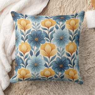 Blau-goldenes Blumen-Wurfkissen Kissen