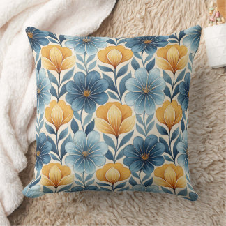 Blau-goldenes Blumen-Wurfkissen Kissen