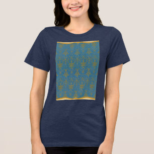 Blau-goldenes Blumenmuster Tri-Blend Shirt