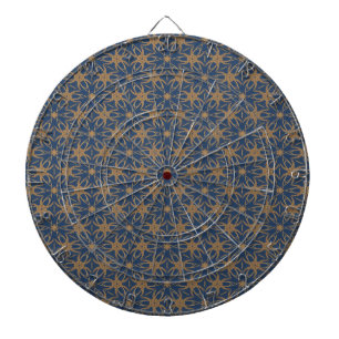 Blau-goldenes Blütenmuster Dartscheibe
