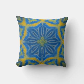 Blau-goldenes geometrisches Blumenmuster Kissen