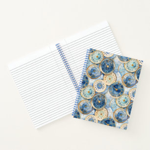 Blau-goldenes Uhr-Notizbuchmuster Notizbuch
