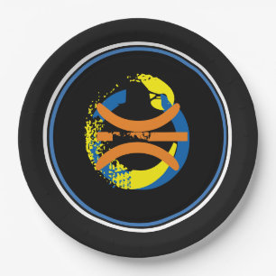 Blau/goldgelb/schwarz Basketball 9" Teller