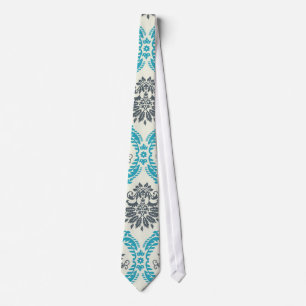 Blau-Grau und cremefarbene, elegante Damaske Krawatte