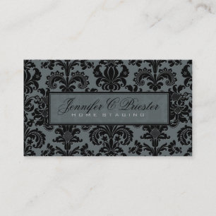 Blau-grau und schwarz Elegante Vintage Damaskus Visitenkarte