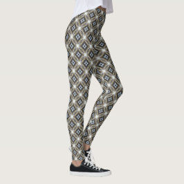 Blau-Grau und Tan Star Kaleidoskop Muster Leggings