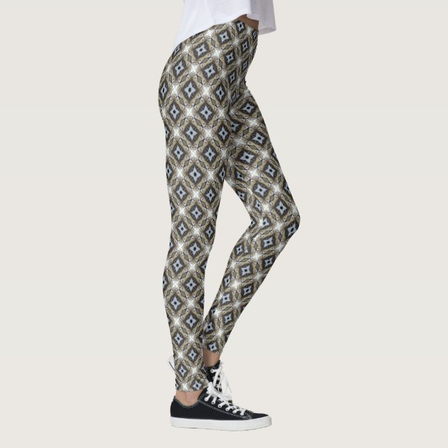 Blau-Grau und Tan Star Kaleidoskop Muster Leggings (Rechts)