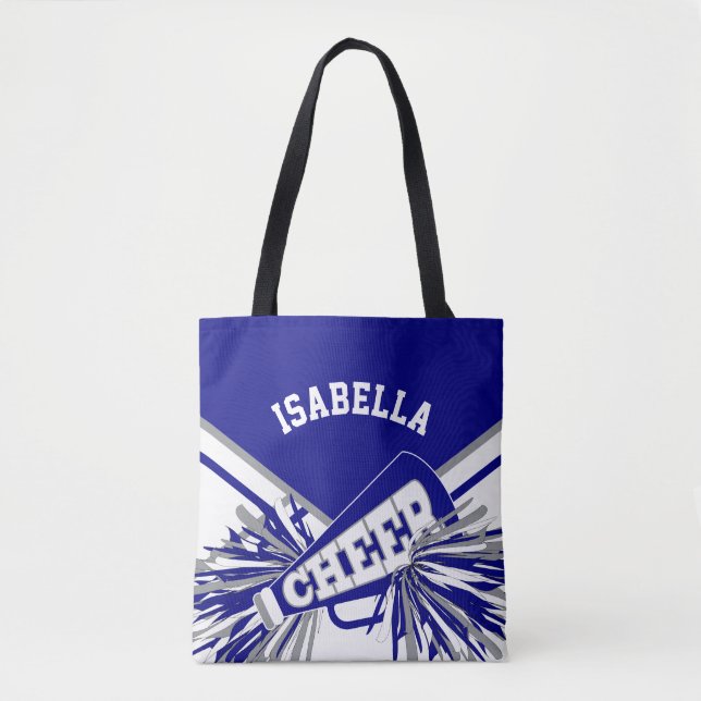 Blau, Grau und Weiß Cheerleader Design Tasche (Vorderseite)