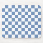 Blau/Grau und Weiß Mousepad<br><div class="desc">Abstrakte digitale Kunst von blau/grau und weiß Quadraten in einer karierten Formation.</div>
