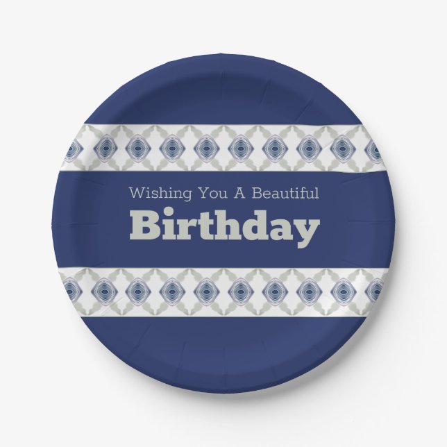 Blau, grau und weiß pappteller (Vorderseite)