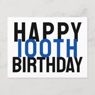 Blau Grau Weiße moderne kühne Happy 100. Geburtsta Postkarte