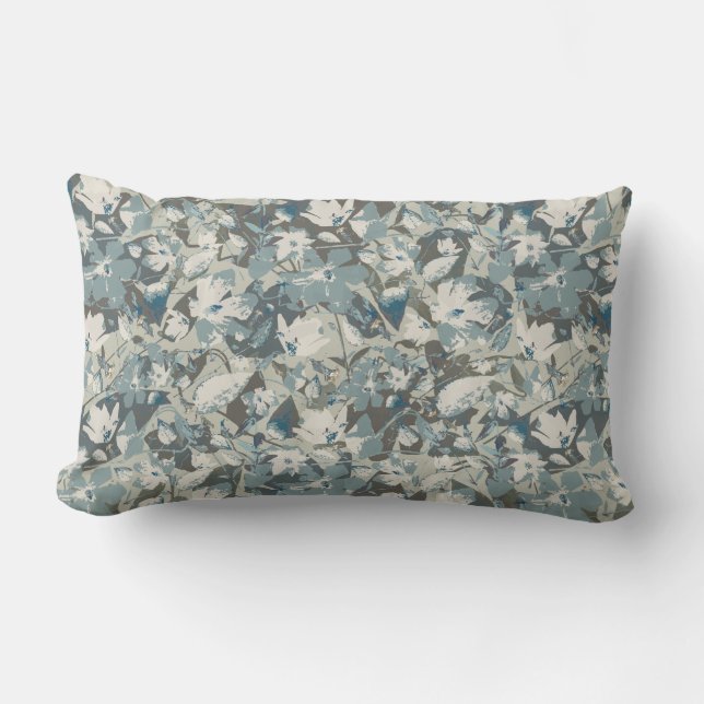 Blau-graue Farbe Clematis florales Muster Lendenkissen (Vorderseite)