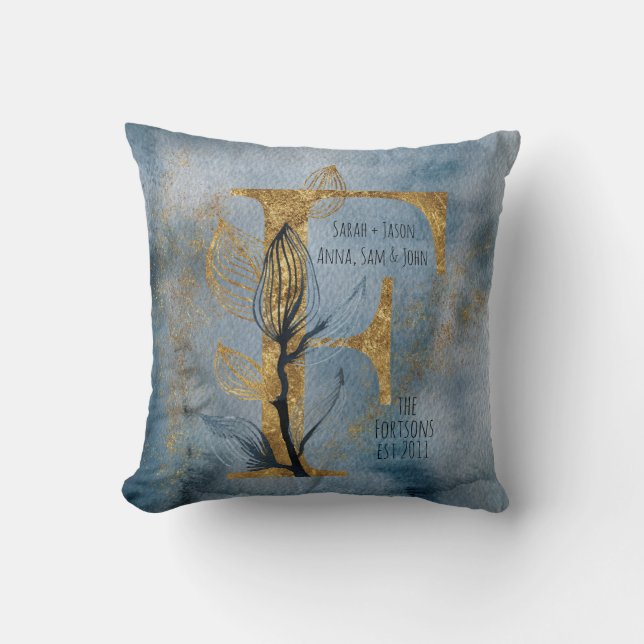 Blau-graue Farbe der Monogram-Kissen Kissen (Vorderseite)