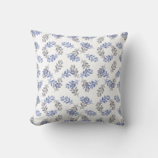 Blau-graues botanisches Aquarellmuster Kissen