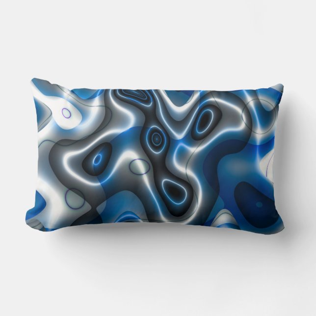 Blau/graues Fraktal Art Lumbar Kissen (Vorderseite)