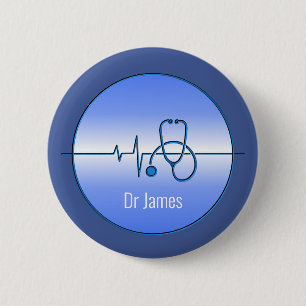 Blau Graues Medizinisches Stethoskop Herzschlag Button