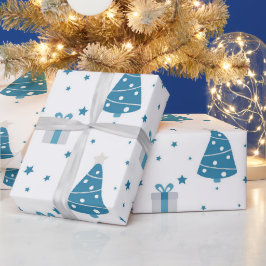 BLAU & GRAY CHRISTMAS BÄUME & PRÄSENTE GESCHENKPAPIER