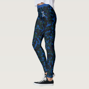 Blau-Grün-Chic Camouflage Muster Custom Monogram Leggings