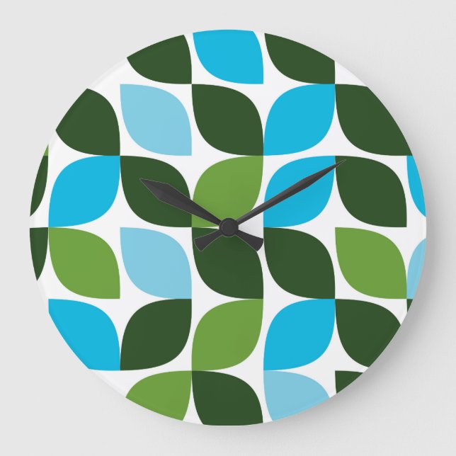 Blau, grün, cool, trendig, moderne Natur abstrakt Große Wanduhr (Vorderseite)