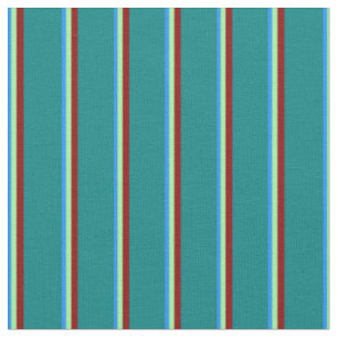 Blau, Grün, Dunkelrot und Aquamarine Linien Stoff