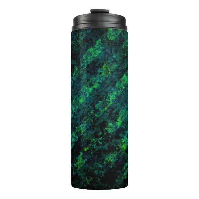 Blau, grün gestreift, Hintergrund mit Weichzeichnu Thermosbecher (Vorderseite)