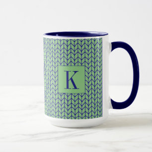 BLAU GRÜN GESTRICKT Hohe Navy-Kombi-Tasse + Initia Tasse