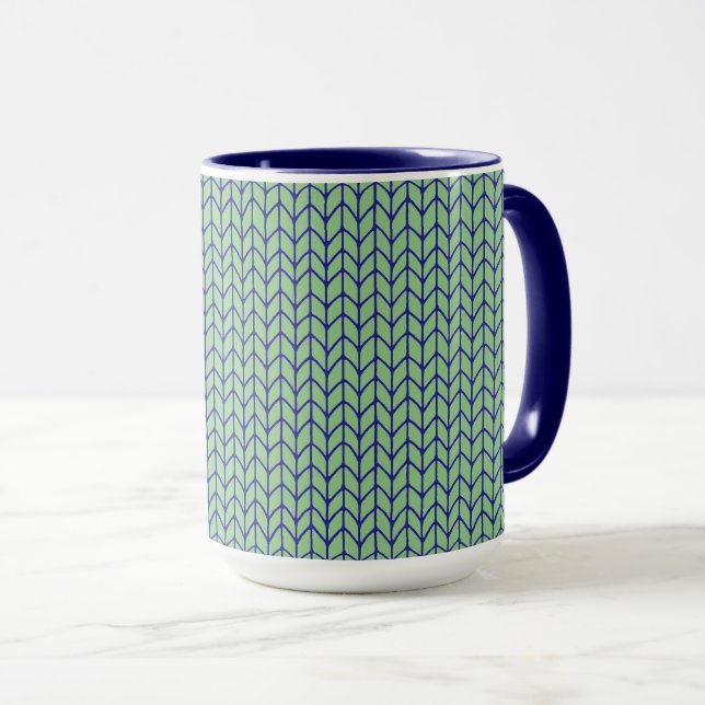 BLAU GRÜN GESTRICKT Navy Combo Becher Tasse (VorderseiteRechts)