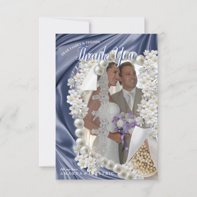 Blau, Grün, Gold, Elfenbeinseide und HochzeitDanke RSVP Karte (Vorderseite)