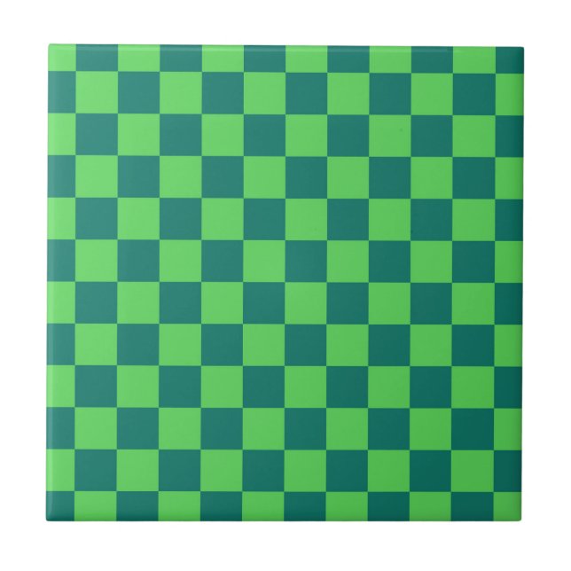 Blau Grün kariertes Gingham-Muster Fliese (Vorderseite)