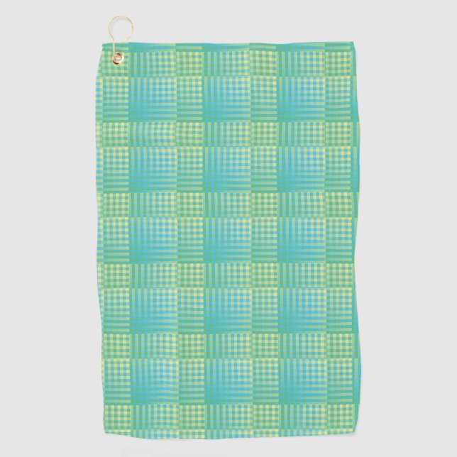 Blau Grün Karo abstraktes Muster Golfhandtuch (Vorderseite)