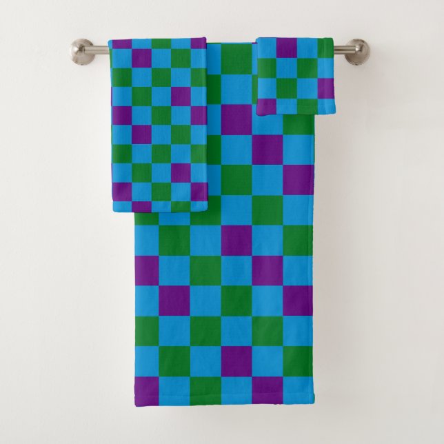 Blau Grün Lila Karomuster Design  Badhandtuch Set (Insitu)