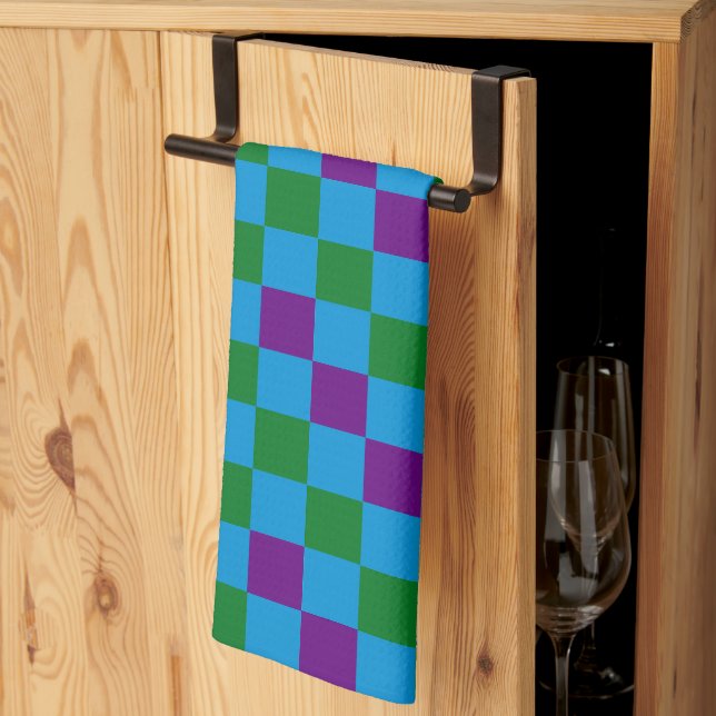 Blau Grün Lila Karomuster Design  Geschirrtuch (Drittel gefaltet)