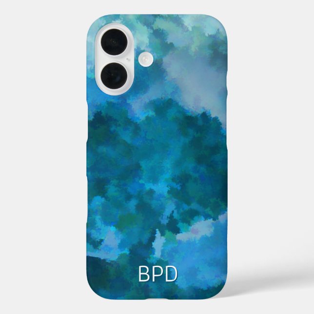 Blau & Grün Moderne Wasserfarbe Mit Monogramm iPhone 16 Hülle (Rückseite)