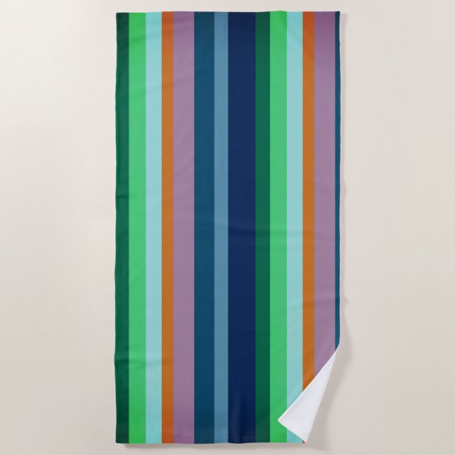 Blau, grün, Orange Streifen Strandtuch (Vorderseite)