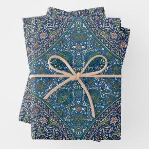 Blau Grün Orange Türkis Verzierte Arabische Muster Geschenkpapier Set