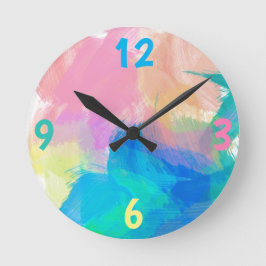 Blau, Grün, Pfirsich, Blaue Paint Splash Runde Wanduhr