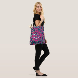 Blau, Grün, Pinks und Lila geometrische Mandala Tasche