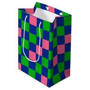 Blau Grün Rosa Kariertes Musterdesign  Mittlere Geschenktüte