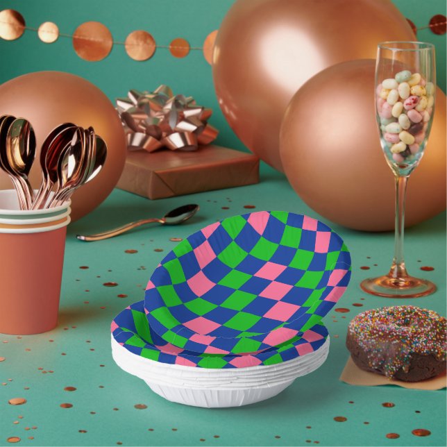Blau Grün Rosa Kariertes Musterdesign  Pappteller (Multi)