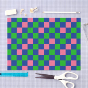 Blau Grün Rosa Kariertes Musterdesign  Seidenpapier