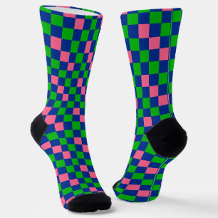 Blau Grün Rosa Kariertes Musterdesign Socken