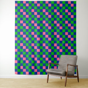 Blau Grün Rosa Kariertes Musterdesign  Wandteppich
