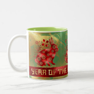 Blau Grün Rot Gold Kaninchen Chinesisches Neujahr  Zweifarbige Tasse