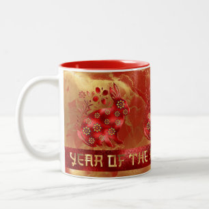Blau Grün Rot Gold Kaninchen Chinesisches Neujahr Zweifarbige Tasse