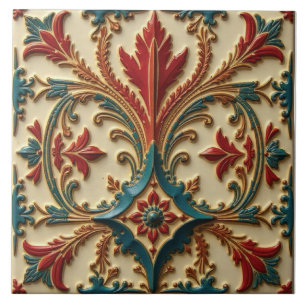 Blau-Grün, Rot und Gold floral Fliese